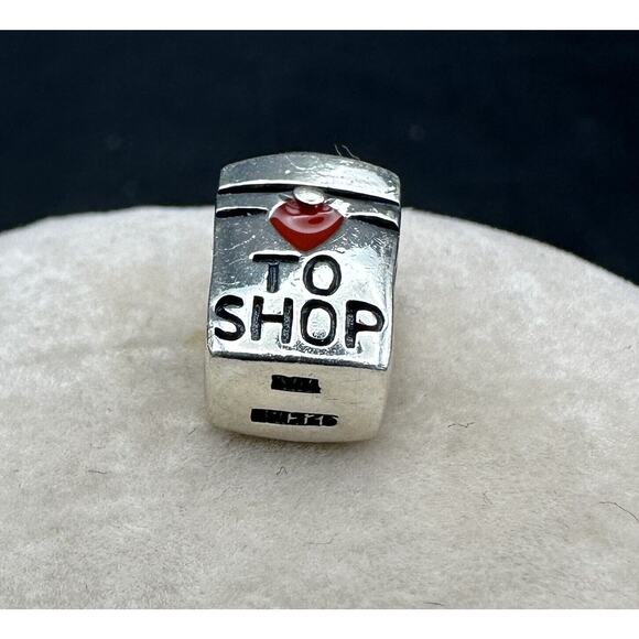 IBB Signed Sterling Silver I Love to Shop Bag Charm Bead Red Heart - Picture 4 of 4